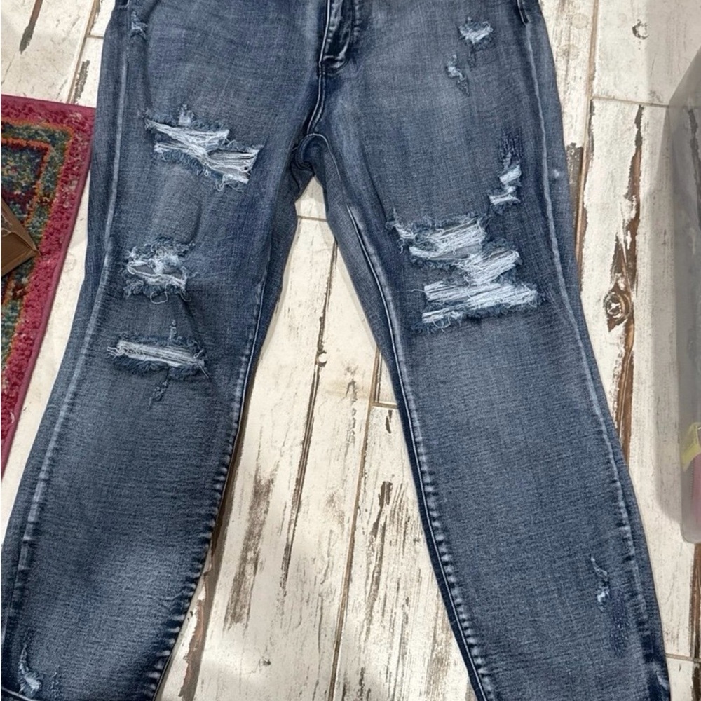 Judy Blue Dark Wash Distressed Boyfriend Fit Jeans